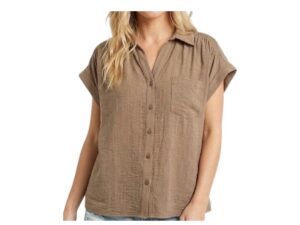 STACCATO SHORT SLEEVE SMOCKED SHOULDER POCKET SHIRT