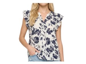 STACCATO NOTCH V-NECK FLORAL BLOUSE