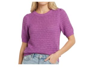 STACCATO SHORT PUFF SLEEVE CREW NECK SWEATER