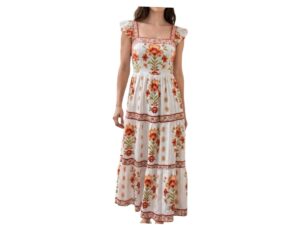 BLUPEPPER ABSTRACT FLORAL RUFFLE STRAP MIDI