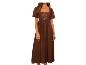 BLUPEPPER EMBROIDERED BELL SLEEVE MIDI DRESS