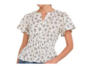 BLUPEPPER FLORAL CLIP DOT PEPLUM TOP