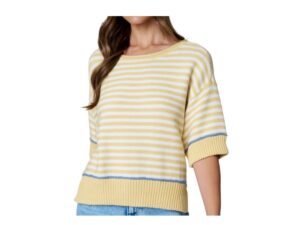 BLUPEPPER STRIPE RAW EDGE CONTRAST TRIM SWEATER