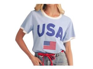 JODIFL LIGHT BLUE USA RINGER TEE