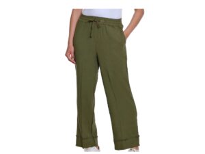 MULTIPLES FRINGE TRIM WOVEN SLUB CROP PANT