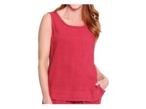 MULTIPLES FRINGE TRIM WOVEN SLUB TANK