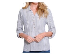 MULTIPLES STRIPE LINEN BLEND SHIRT WITH POCKETS