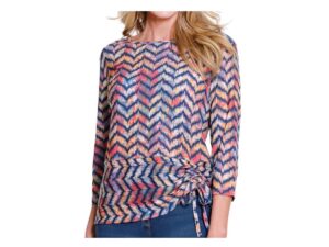 MULTIPLES 3/4 SLEEVE SLUB KNIT CHEVRON TOP