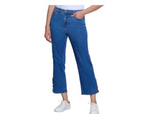 MULTIPLES DENIM CROP WITH SCALLOP TRIM/BUTTONS