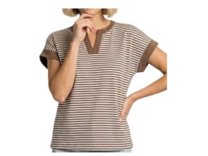 STACCATO STRIPE SPLIT NECK TOP