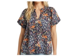 STACCATO BALLOON SHORT SLEEVE FLORAL BLOUSE