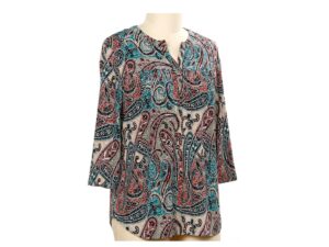 SOUTHERN LADY 3/4 SLEEVE NOTCH NECK PAISLEY TOP