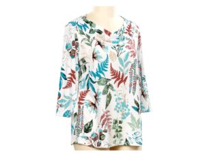 SOUTHERN LADY 3/4 COWL NECK BOTANICAL PRINT TOP
