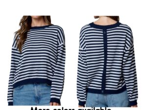 BLUPEPPER RELAXED STRIPE BUTTON BACK SWEATER