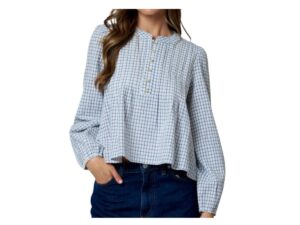 BLUPEPPER LONG SLEEVE PLAID PIN TUCK HENLEY
