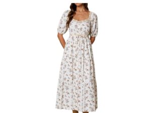 BLUPEPPER FLORAL PUFF SLEEVE CROCHET TRIM MIDI