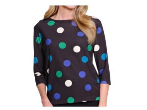 MULTIPLES 3/4 SLEEVE BLACK POLKA DOT KNIT TOP