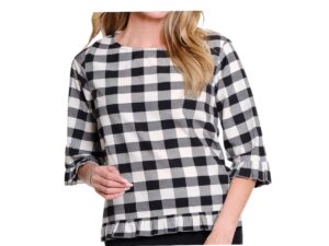 MULTIPLES MARSHMALLOW/BLACK CHECKERED BLOUSE