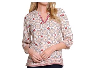 MULTIPLES 3/4 FLARE SLEEVE TOP WITH EMBROIDERY