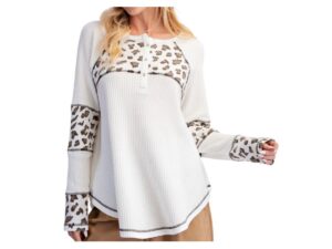 EASEL ANIMAL PRINT MIX THERMAL HENLEY