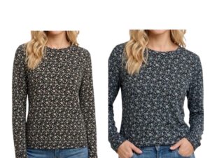 STACCATO LONG SLEEVE CREWNECK FLORAL JERSEY KNIT TOP