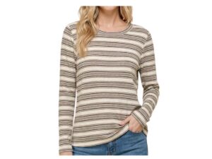 STACCATO LONG SLEEVE CREWNECK HACCI KNIT STRIPE TOP