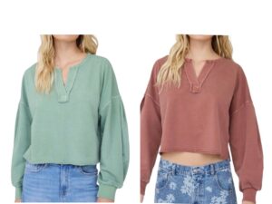 BLUPEPPER BOXY NOTCH NECK LONG SLEEVE CROP TOP