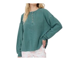 BLUPEPPER RELAXED RIB KNIT HENLEY TOP