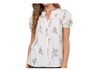 BLUPEPPER SPLIT NECK FLORAL PUFF SLEEVE BLOUSE
