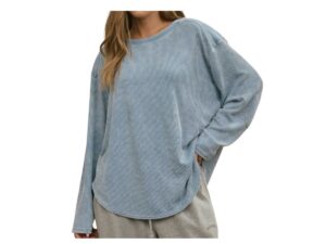 BLUPEPPER BOXY RIB WASH KNIT LONG SLEEVE TOP