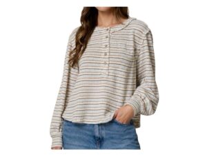 BLUPEPPER STRIPE LONG SLEEVE WAFFLE HENLEY