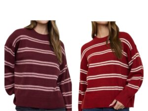 BLUPEPPER STRIPE DROP SLEEVE CREW NECK SWEATER