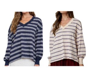 BLUPEPPER LONG SLEEVE V-NECK STRIPE KNIT TOP