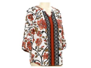 SOUTHERN LADY 3/4 SLEEVE PRINT PEASANT TOP