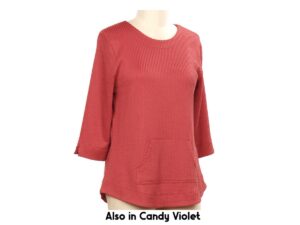 SOUTHERN LADY 3/4 SLEEVE RIBBED KNIT TOP WITH POCKET