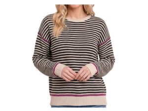 STACCATO COLOR TRIM STRIPE SWEATER