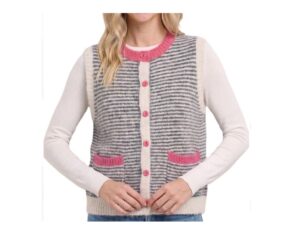 STACCATO COLOR TRIM STRIPE BUTTON SWEATER VEST