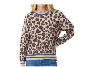STACCATO COLOR TRIM LEOPARD JACQUARD SWEATER