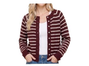 STACCATO FUZZY CREW NECK STRIPED CARDIGAN