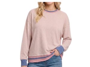 STACCATO LONG SLEEVE RAW EDGE STRIPE SWEAT SHIRT