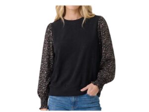STACCATO KNIT BODICE WOVEN FLORAL SLEEVE TOP