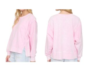BLUPEPPER ACID WASH LONG SLEEVE SIDE SLIT KNIT TOP