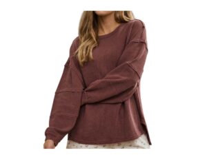 BLUPEPPER EXPOSED SEAM LONG SLEEVE KNIT TOP
