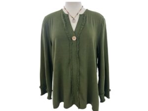 MULTIPLES 3/4 FRINGE TRIM WOVEN BLOUSE