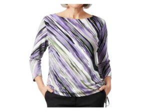 SOUTHERN LADY 3/4 SLEEVE ANGLE STRIPE KNIT TOP