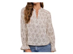 BLUPEPPER LONG SLEEVE FLORAL LEAF PRINT BLOUSE