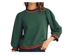 JODIFL CONTRAST TRIM PUFF SLEEVE TOP