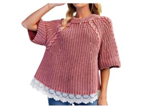 EASEL HALF SLEEVE LACE HEM SWEATER