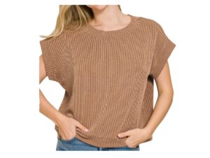 ZENANA RIB KNIT CAP SLEEVE TOP