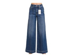 ZENANA DARK DENIM HI RISE WIDE PINTUCK